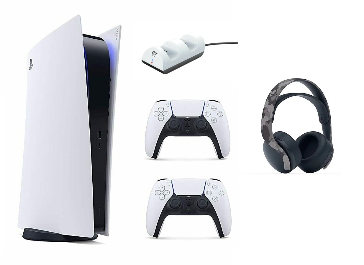 Konsola SONY PlayStation 5 Digital Edition + Dodatkowy kontroler DualSense + Stacja TRUST GXT 254 Duo + Słuchawki Pulse 3D Wireless Headset Szary
