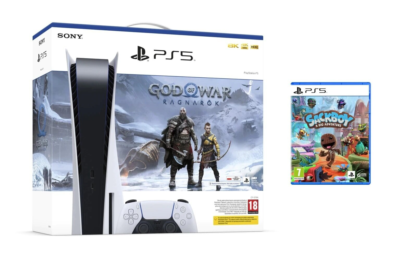 Konsola SONY PlayStation 5 C Chassis + God of War Ragnarök (Kod do pobrania) + Sackboy: A Big Adventure