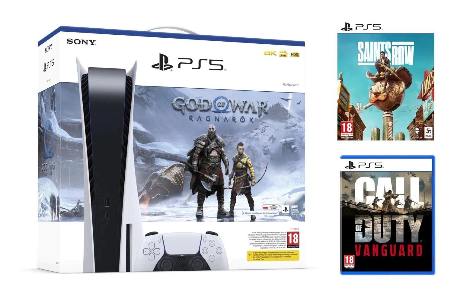 Konsola SONY PlayStation 5 C Chassis + God of War Ragnarök (Kod do pobrania) + Saints Row Edycja Premierowa + Call of Duty: Vanguard