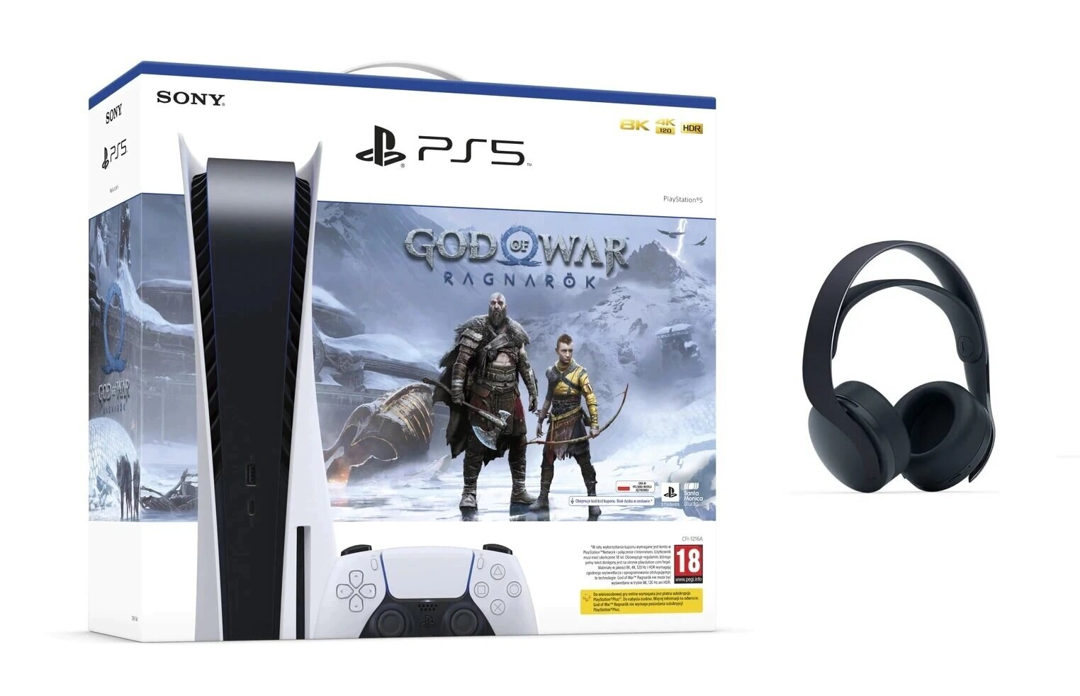 Konsola SONY PlayStation 5 C Chassis + God of War Ragnarök (Kod do pobrania) + Zestaw słuchawkowy SONY Pulse 3D Wireless Headset Czarny
