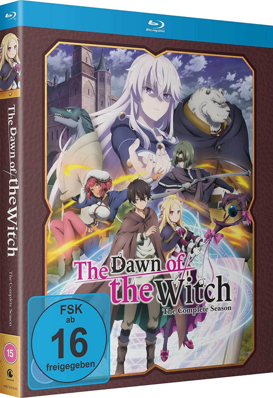 The Dawn of the Witch Anime Blu-ray Box. Charaktere auf dem Cover, mit Bewertungsinformationen.