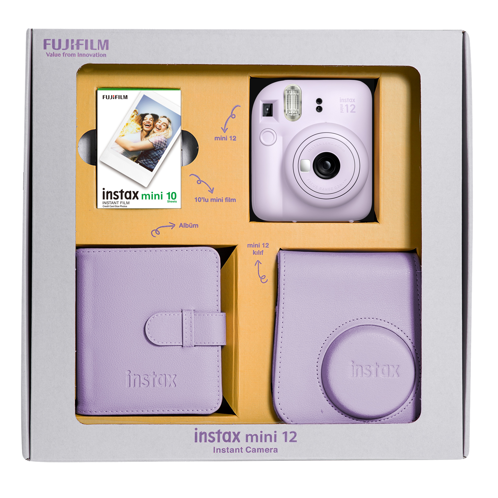 Instax Mini 12 Bundle Box Anlık Fotoğraf Makinesi Leylak Moru