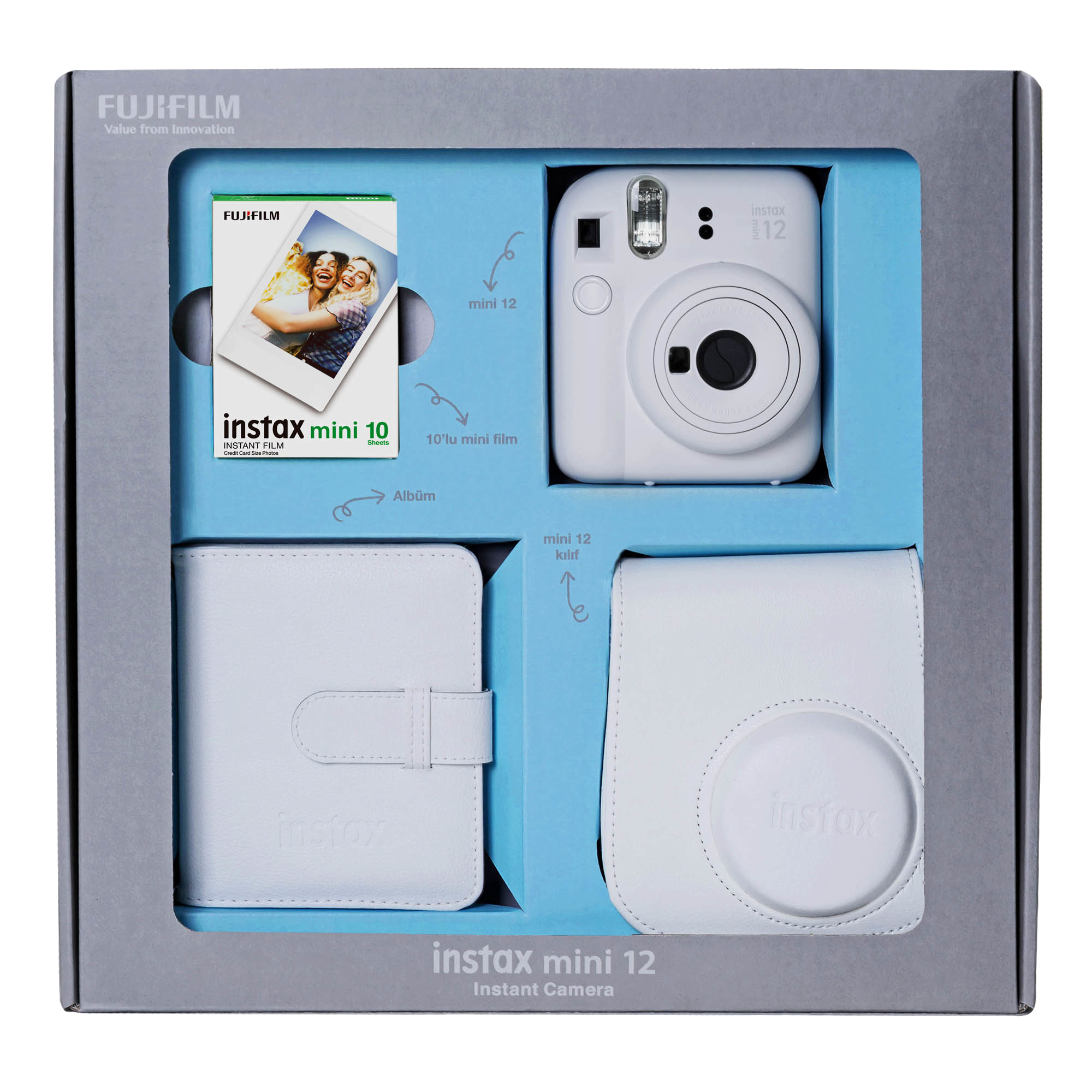 Instax Mini 12 Bundle Box Anlık Fotoğraf Makinesi Kil Beyazı