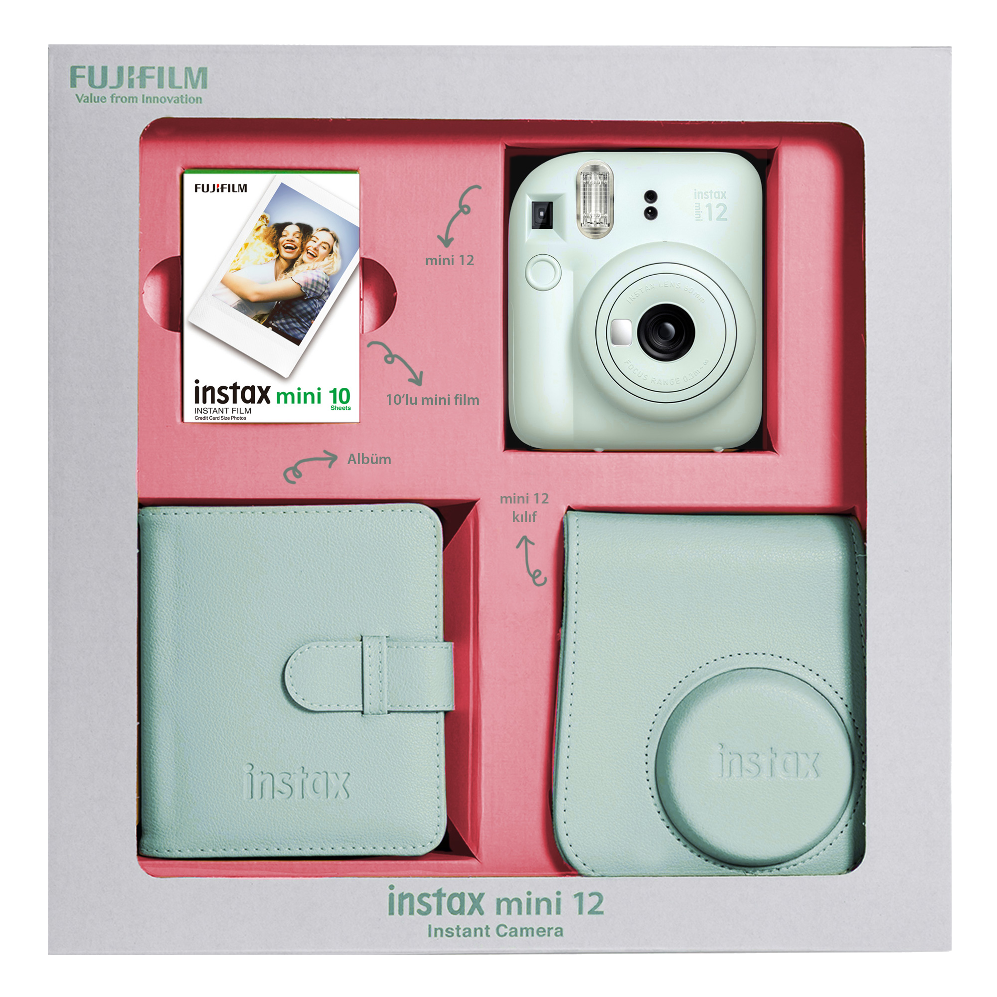 Instax Mini 12 Bundle Box Anlık Fotoğraf Makinesi Nane Yeşili