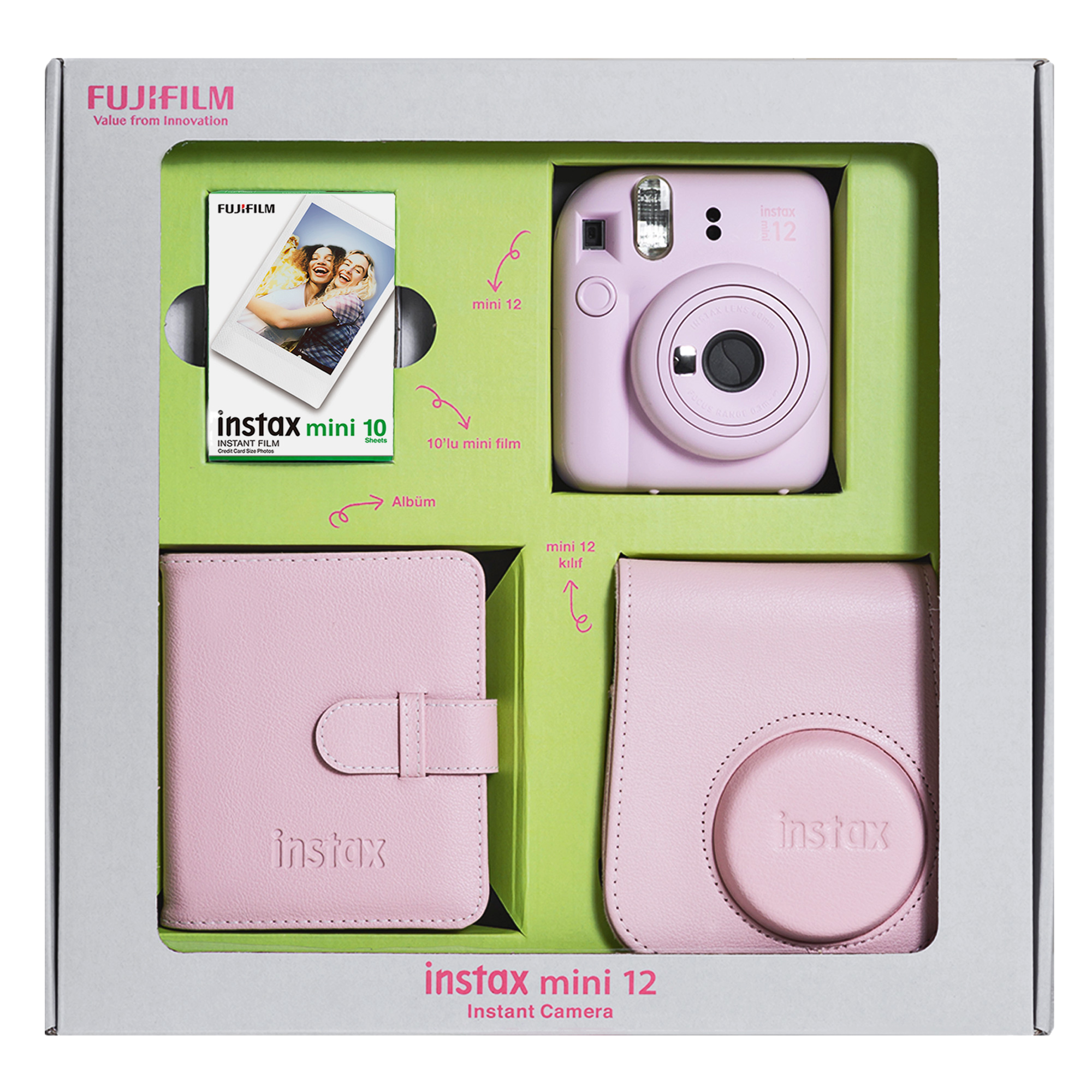 Instax Mini 12 Bundle Box Anlık Fotoğraf Makinesi Çiçek Pembesi