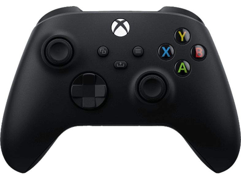 Un mando de Xbox negro. Los botones son de colores; verde, rojo, azul y amarillo. El logo de Xbox es visible.
