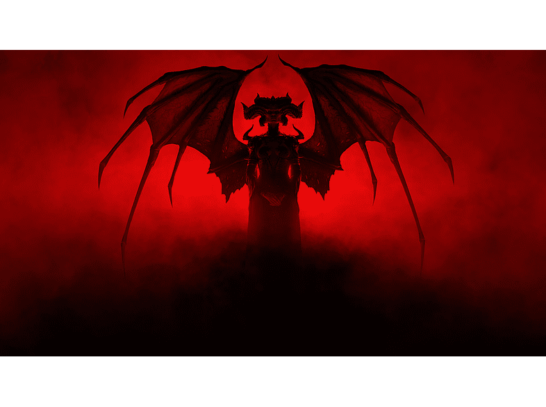 Una figura oscura con alas en un fondo rojo. La figura es probablemente un demonio.