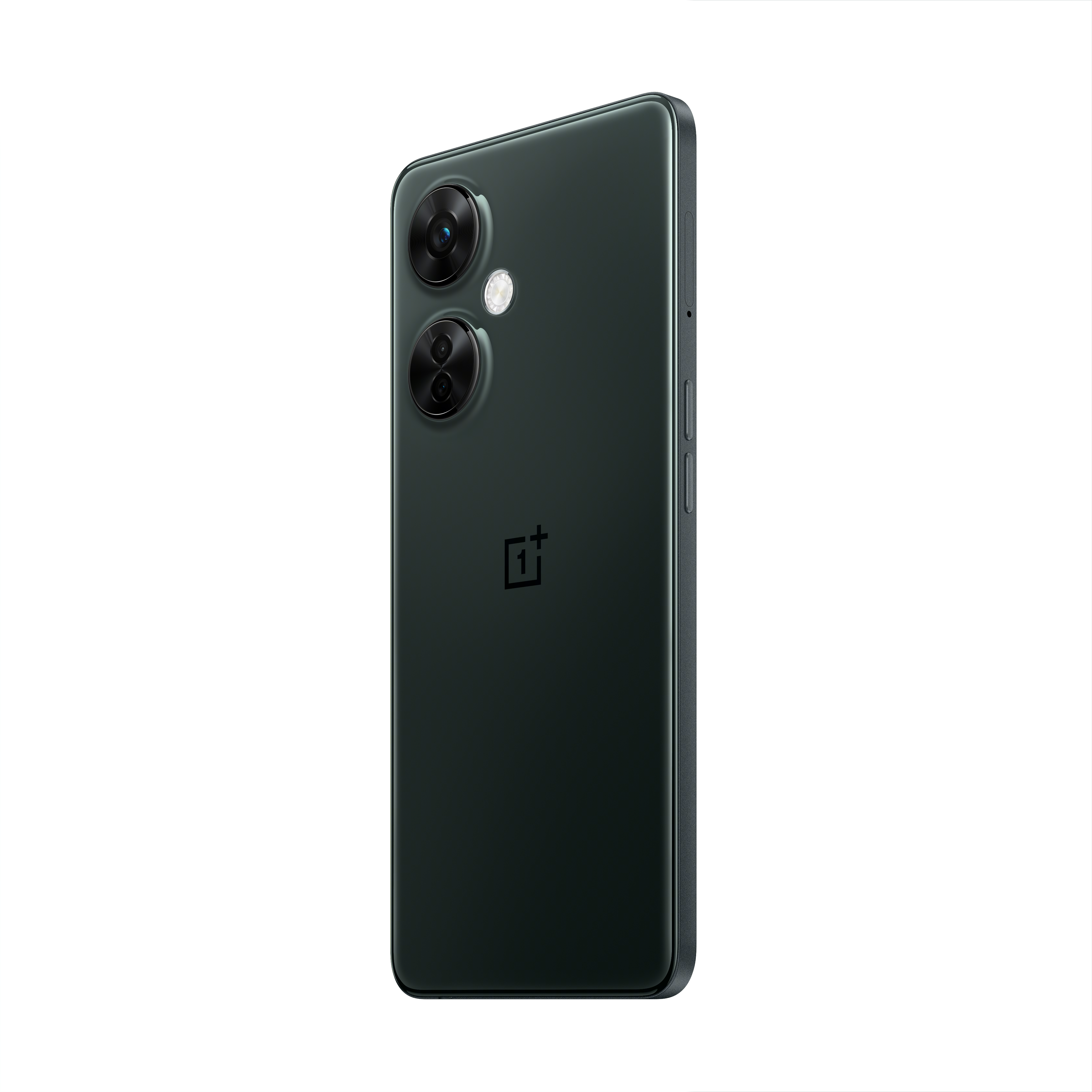 Un smartphone verde oscuro con dos cámaras traseras.