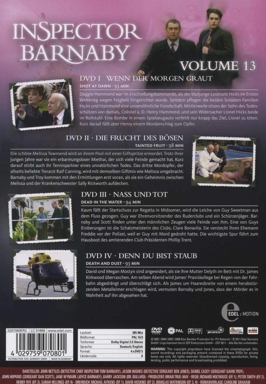 DVD-Cover für Inspector Barnaby Volume 13 mit Schauspielern und Episodentiteln.