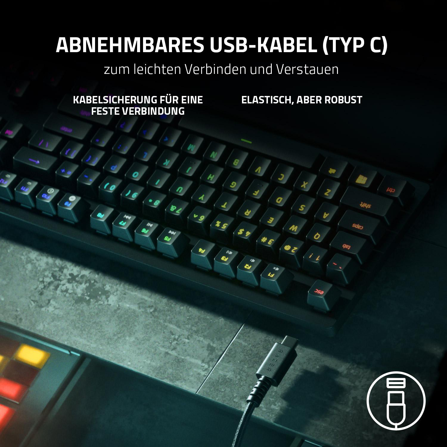 RAZER Huntsman V2 Tenkeyless lila switches, Gaming Tastatur, Opto-Mechanical, Kabelgebunden, Schwarz