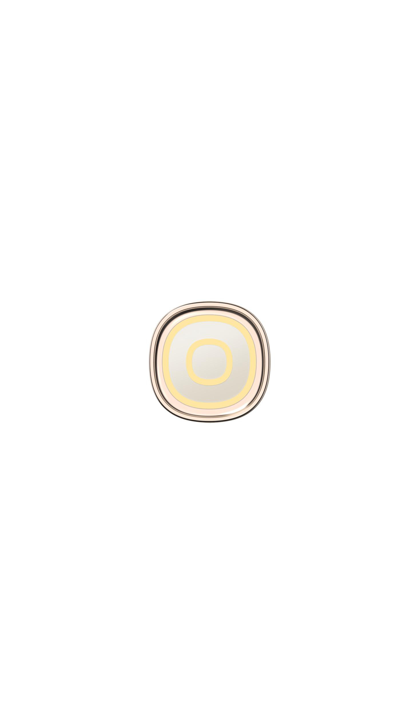 Rundes, beige-goldenes Gadget. Weißer Hintergrund. Innerer Kreis mit gelbem Zentrum.