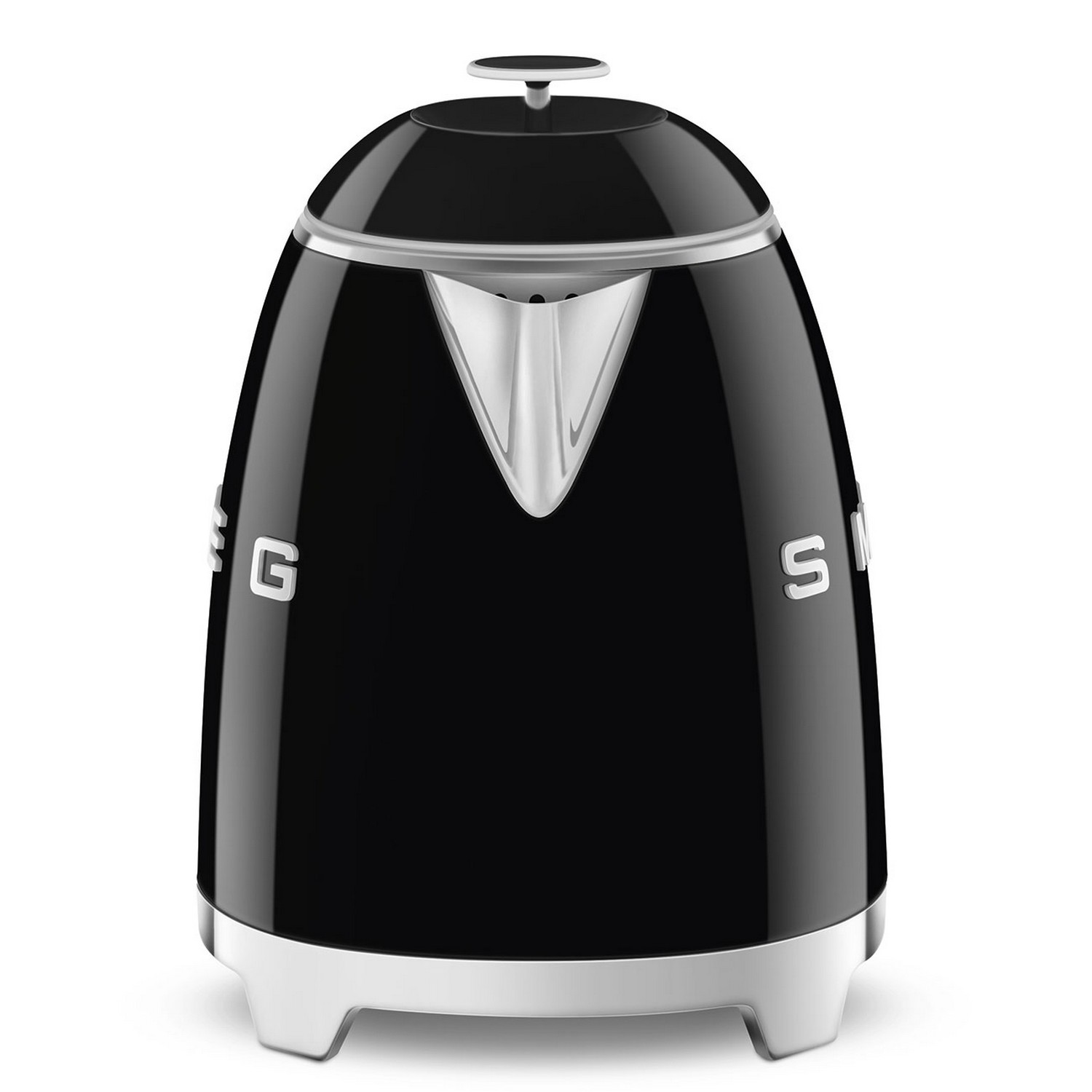 Bouilloire Smeg noire sur fond blanc.