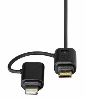 Czarny kabel ładujący ze złączami Lightning i USB-C.