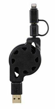 Czarny, zwijany kabel USB do Lightning z nawijarką.