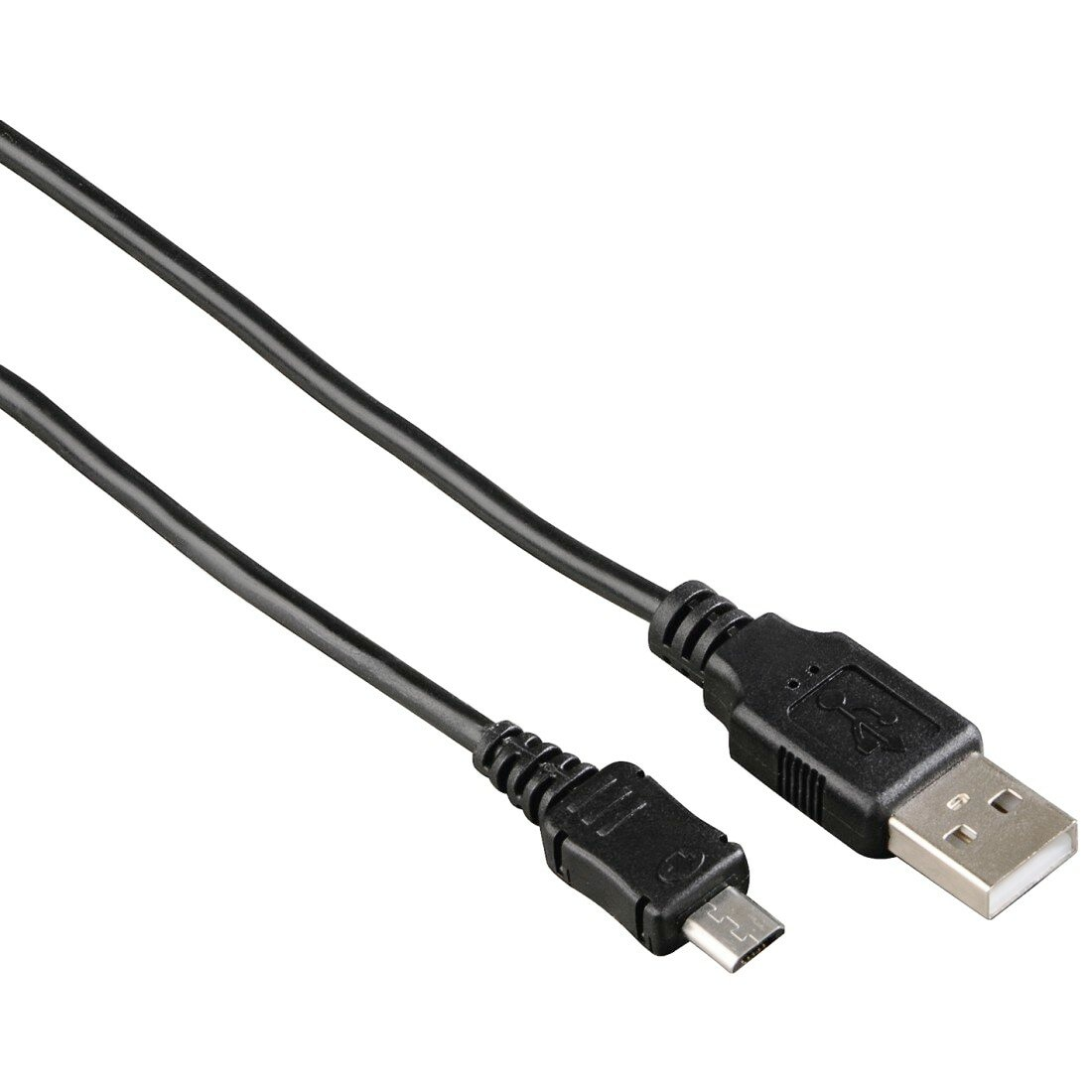 Czarny kabel USB do micro-USB. Złącza są czarne.