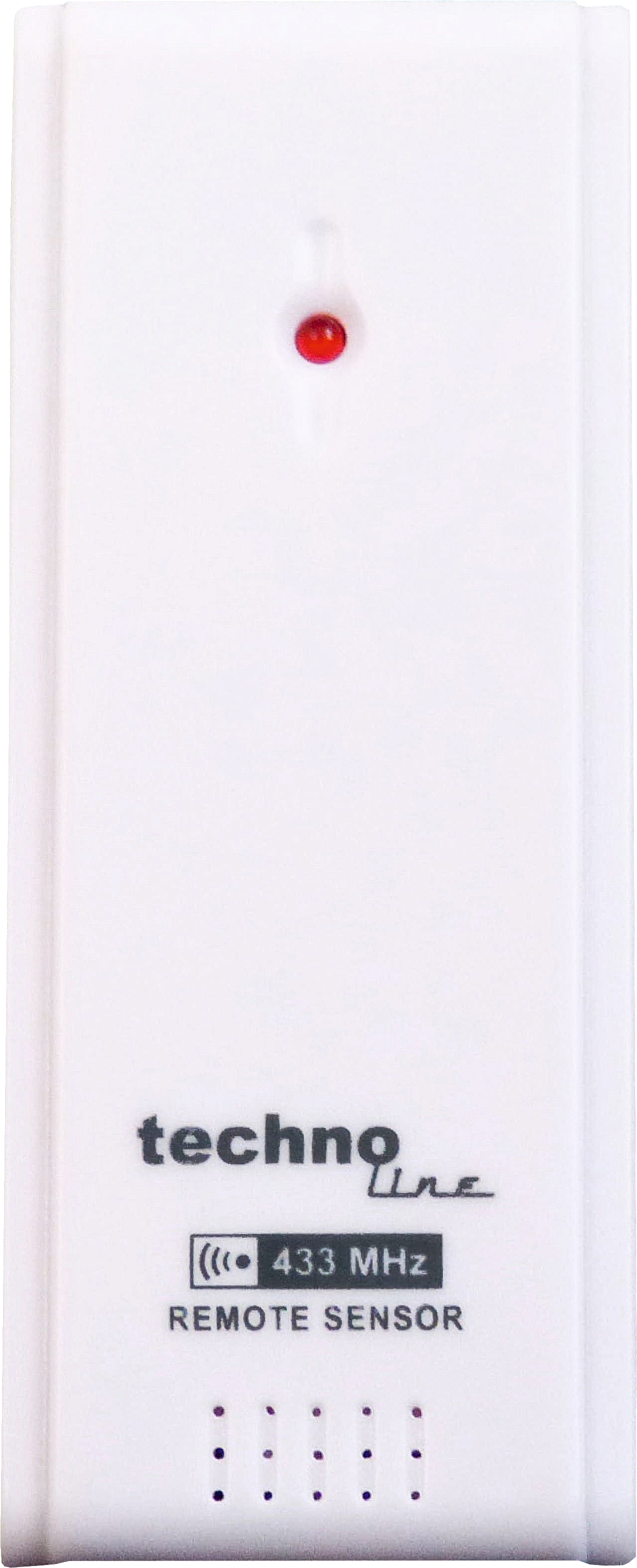 Weißer Fernbedienungssensor mit rotem Licht und dem Text 'technoline'.
