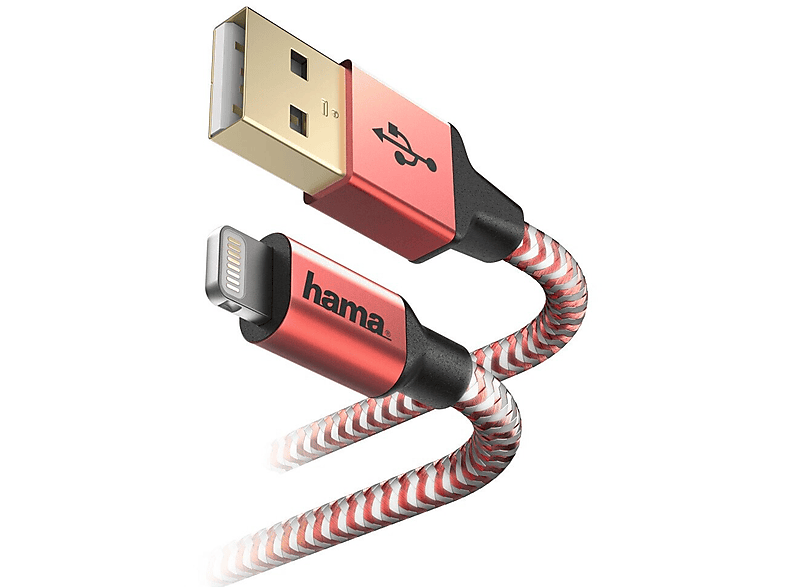 Zdjęcia - Kabel Hama  USB  Reflected Lightning 1.5M, Czerwony Biało-czerwony 