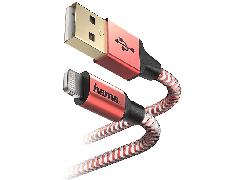 Фото - Кабель Hama Kabel USB  Reflected Lightning 1.5M, Czerwony Biało-czerwony 