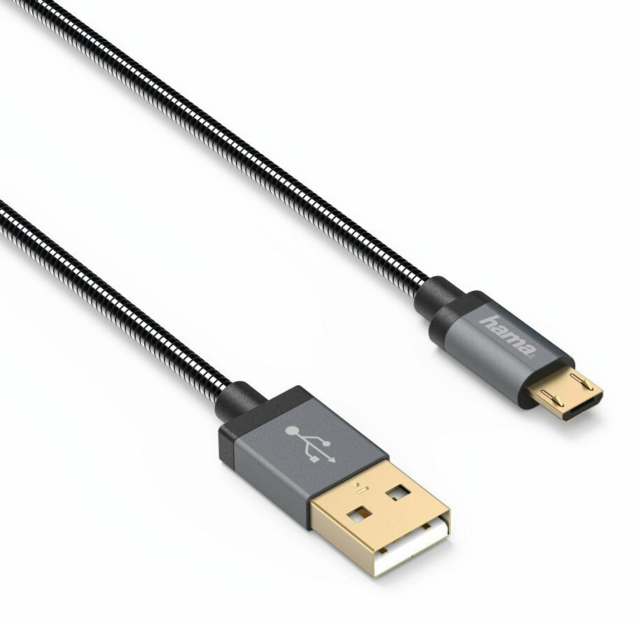 Czarny i szary kabel USB do micro USB.