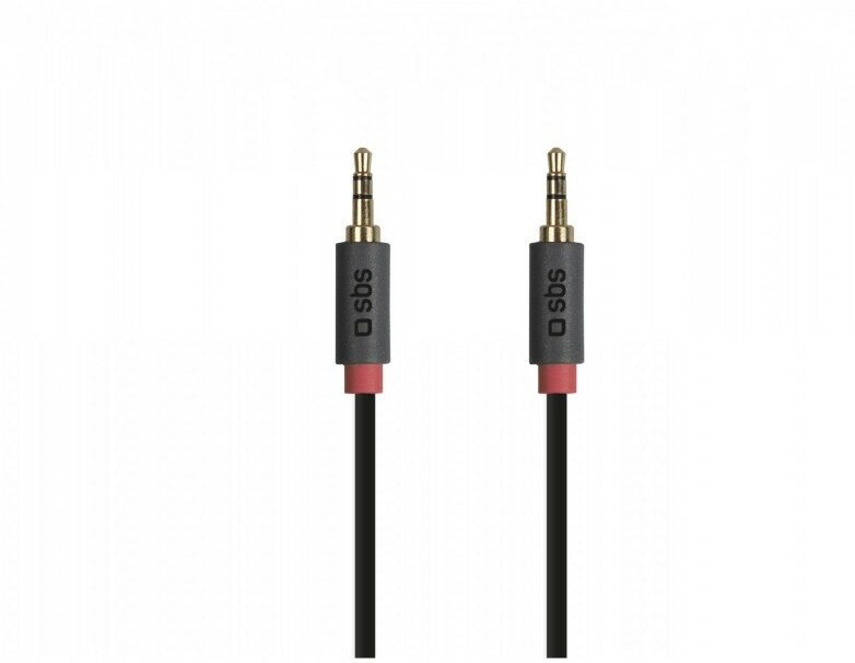 Dwa czarne kable audio ze pozłacanymi wtykami, z marką 'sbs'.