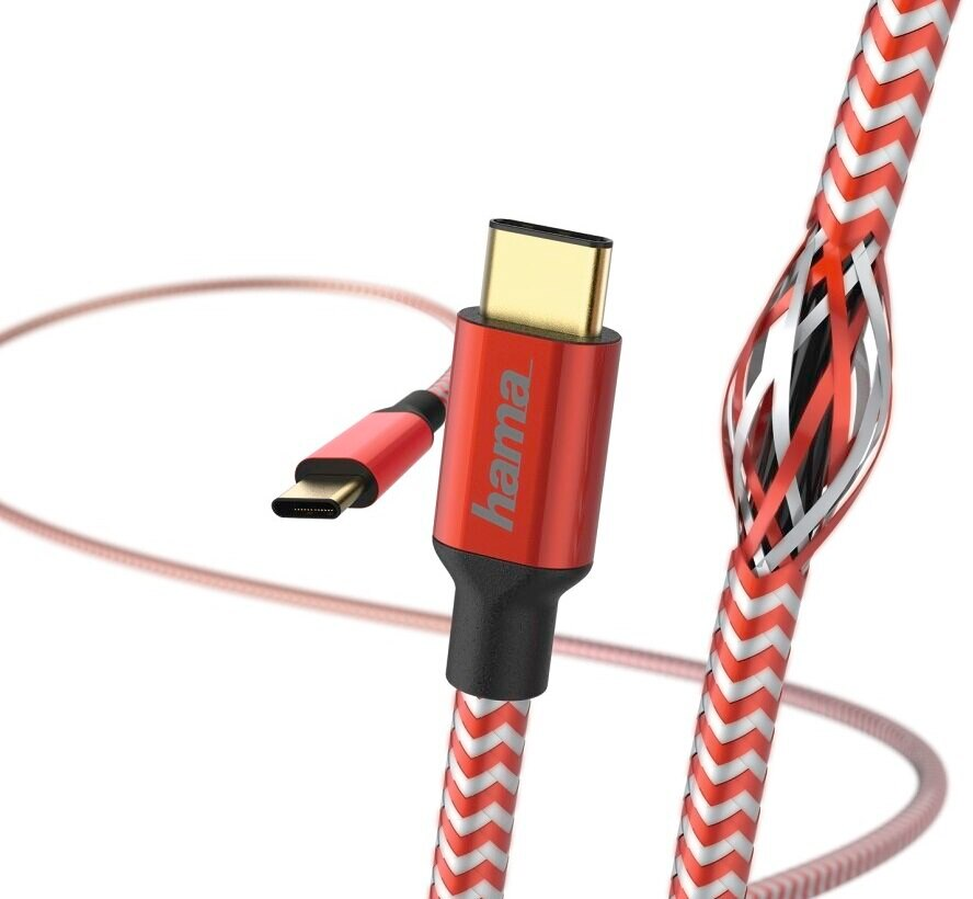 Kabel HAMA Ładujący/data Reflected USB typ C - USB typ C Czerwony