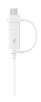 Biały kabel USB-C do USB z białym złączem na każdym końcu. Kabel ma pętlę.