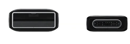 Dwa czarne złącza USB-C, widok z przodu i z boku.