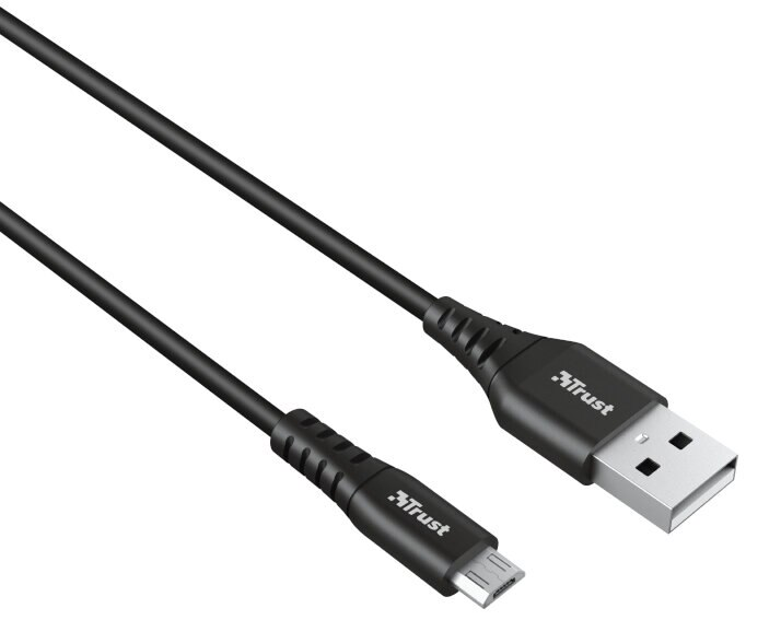 Czarny kabel USB z wtyczkami Type-A i Micro-USB.