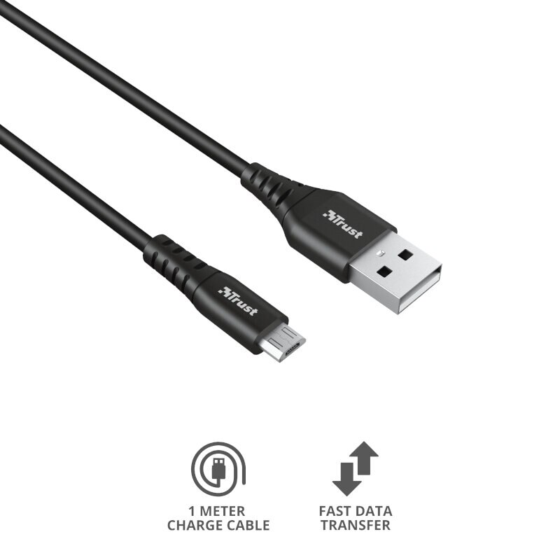 Czarny kabel USB do Micro USB z logo Trust.