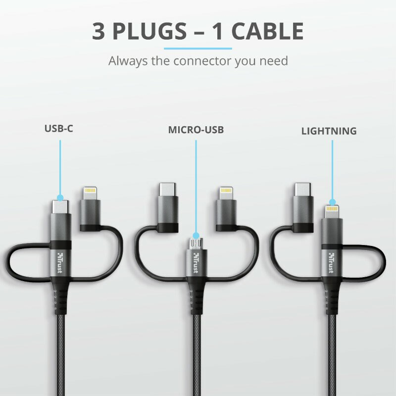 Kabel USB TRUST Keyla Extra-Strong 3-In-1 USB Cable 1m