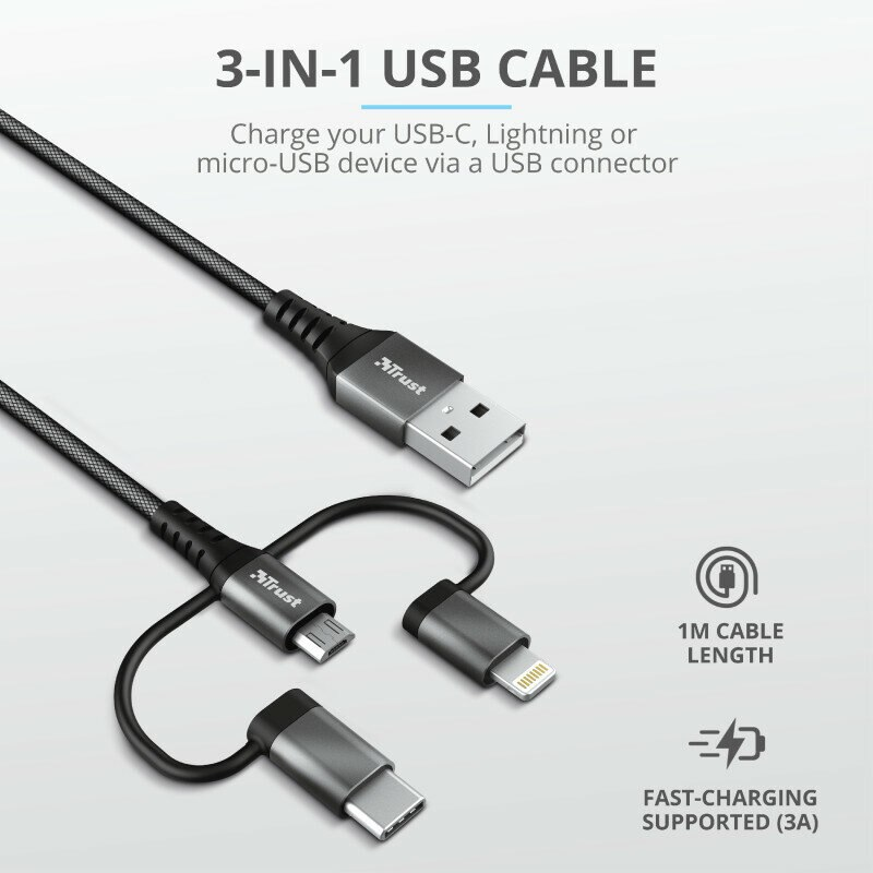 Kabel USB TRUST Keyla Extra-Strong 3-In-1 USB Cable 1m