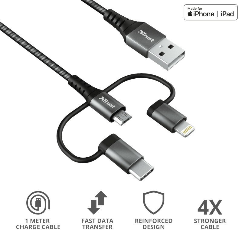 Kabel USB TRUST Keyla Extra-Strong 3-In-1 USB Cable 1m