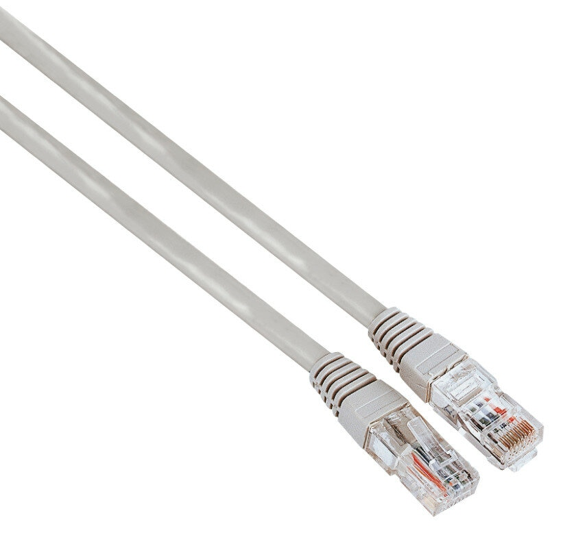 Dwa szare kable Ethernet z wtyczkami.