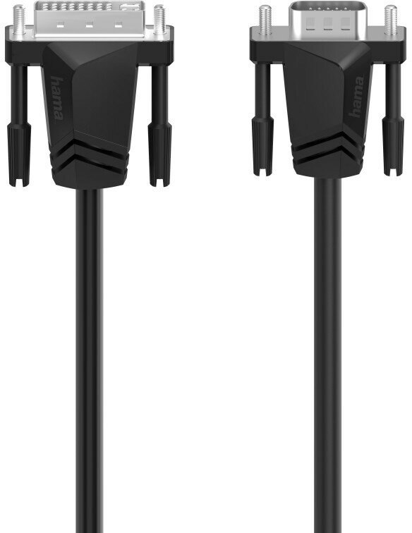 Dwa czarne kable ze złączami. Jeden ma złącze VGA, drugi złącze DVI. Oba są czarne.