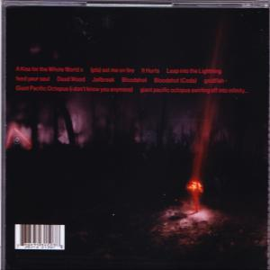Rückseite der CD-Hülle mit Titelliste, dunklem Hintergrund und rotem Lichteffekt.
