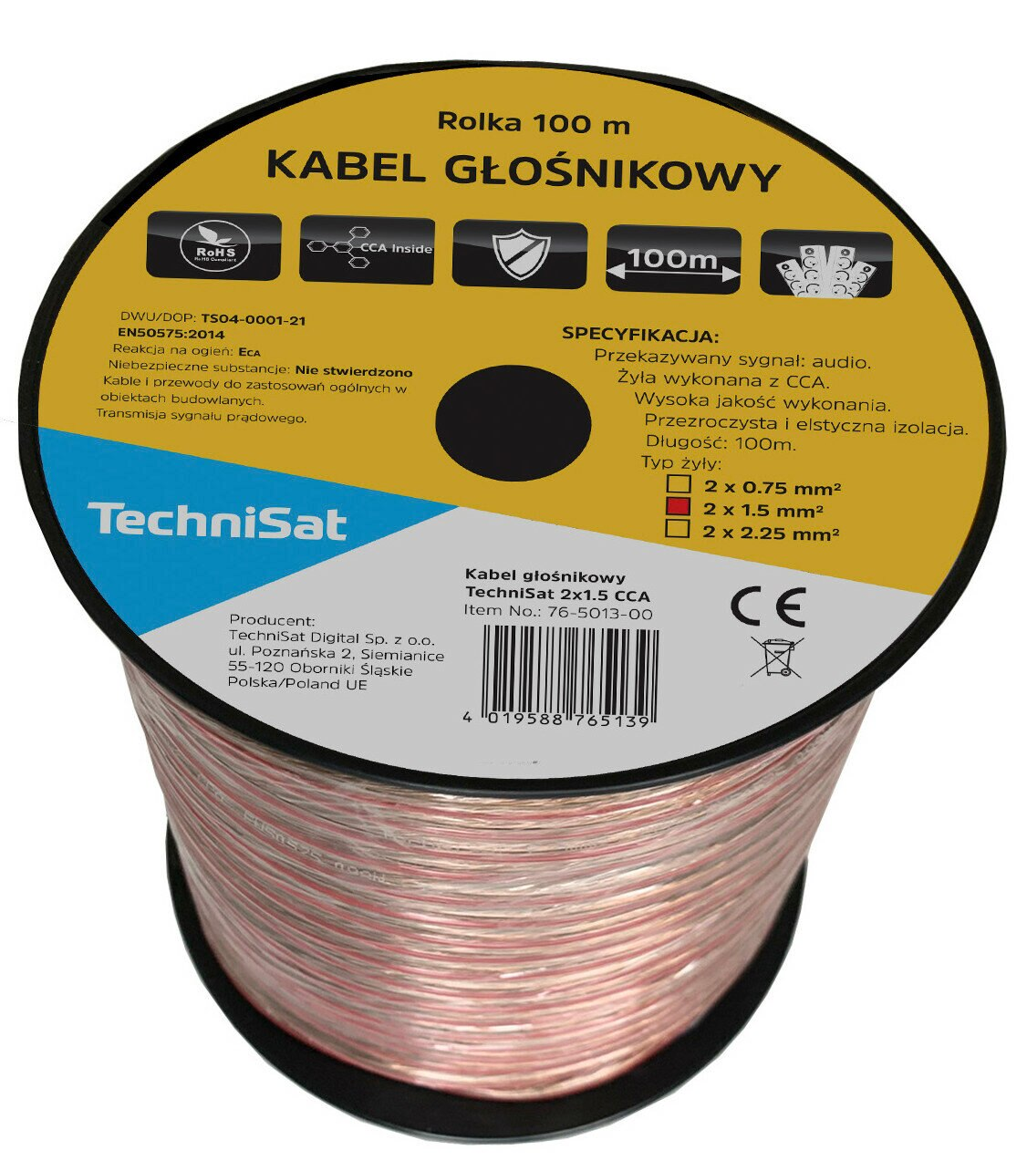 Kabel głośnikowy TECHNISAT 2x1,50mm2 CCA 1 metr