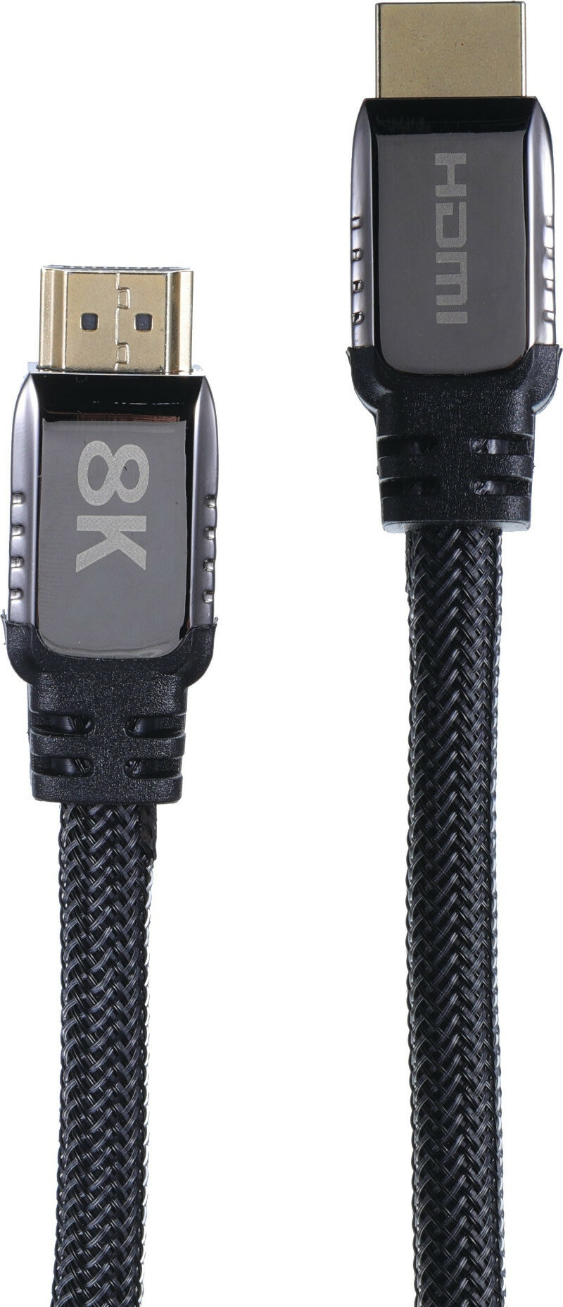 Dwa czarne kable HDMI. Jeden ma tekst 8K. Drugi mówi HDMI.