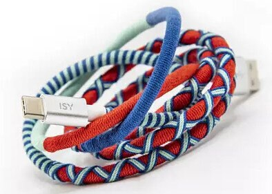 Wielokolorowy kabel USB-C do ładowania z tkaniną.