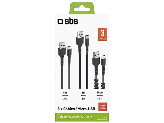 Zestaw kabli SBS 3x USB-A - microUSB Czarny