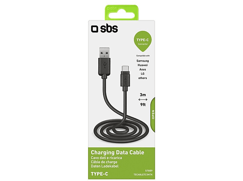 Kabel SBS USB-C 3m Czarny – zdjęcie 3