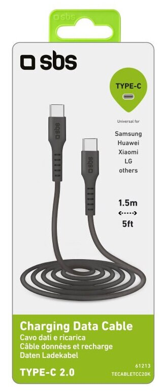 Czarny i szary kabel do ładowania USB-C w opakowaniu, z tekstem.