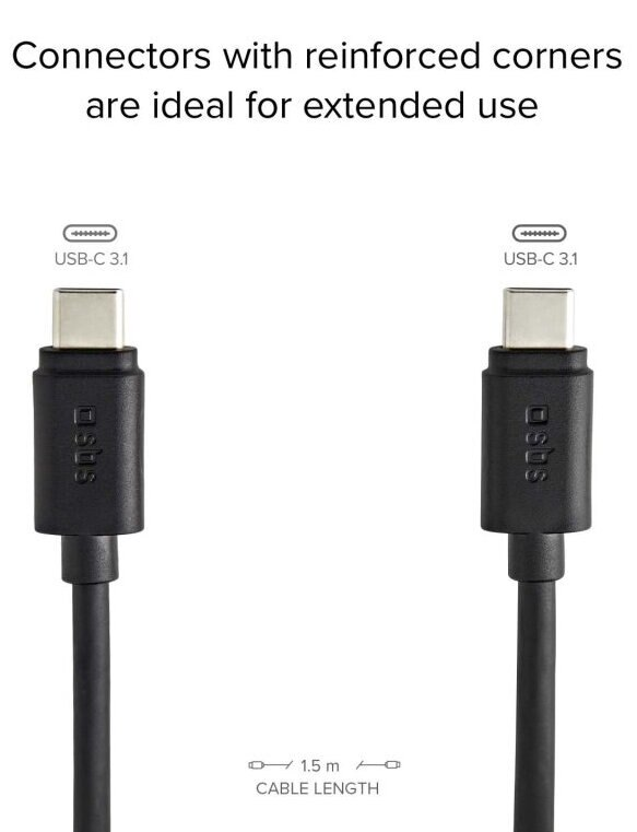 Dwa czarne kable USB-C. Tekst mówi, że złącza ze wzmocnionymi narożnikami są idealne do długotrwałego użytkowania.