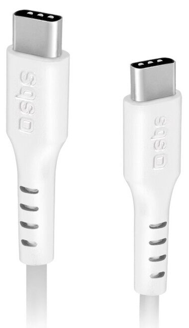 Dwa białe kable USB-C, pokazujące złącza i korpus kabla.