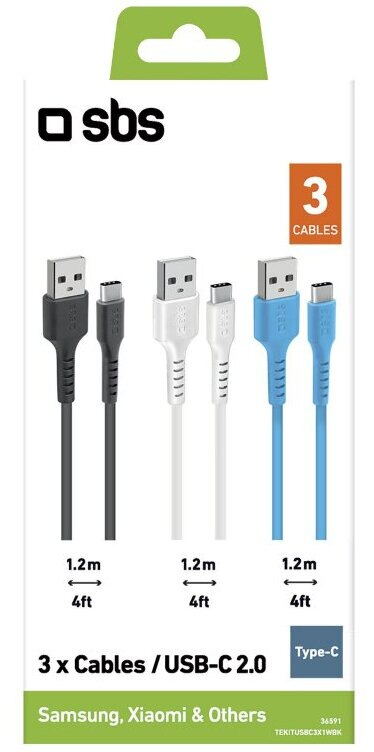 Zestaw kabli SBS 3x USB -A - USB-C 1.2m Czarny, Biały, Niebieski