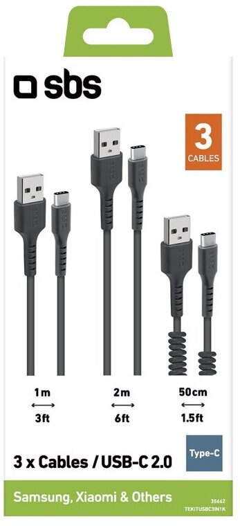 Zestaw kabli SBS 3x USB -A - USB-C Czarny