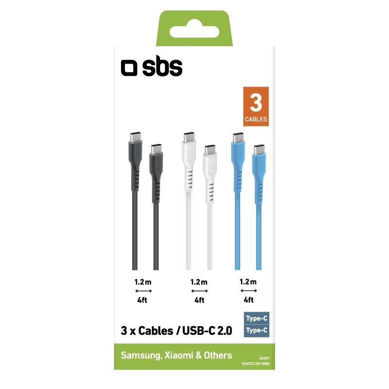 Zestaw kabli SBS 3x USB-C 1.2m Czarny, Biały, Niebieski