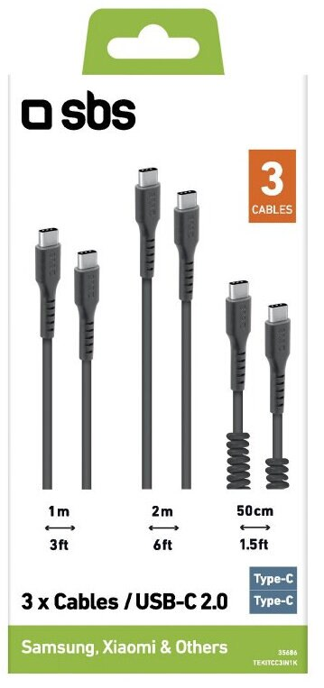 Kabel SBS 3x USB-C -USB-C Czarny