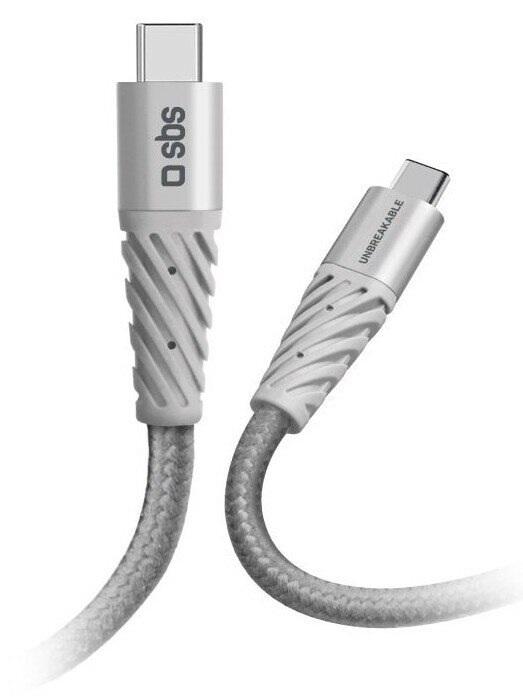Dwa srebrne kable USB-C, jeden z tekstem 'UNBREAKABLE'.