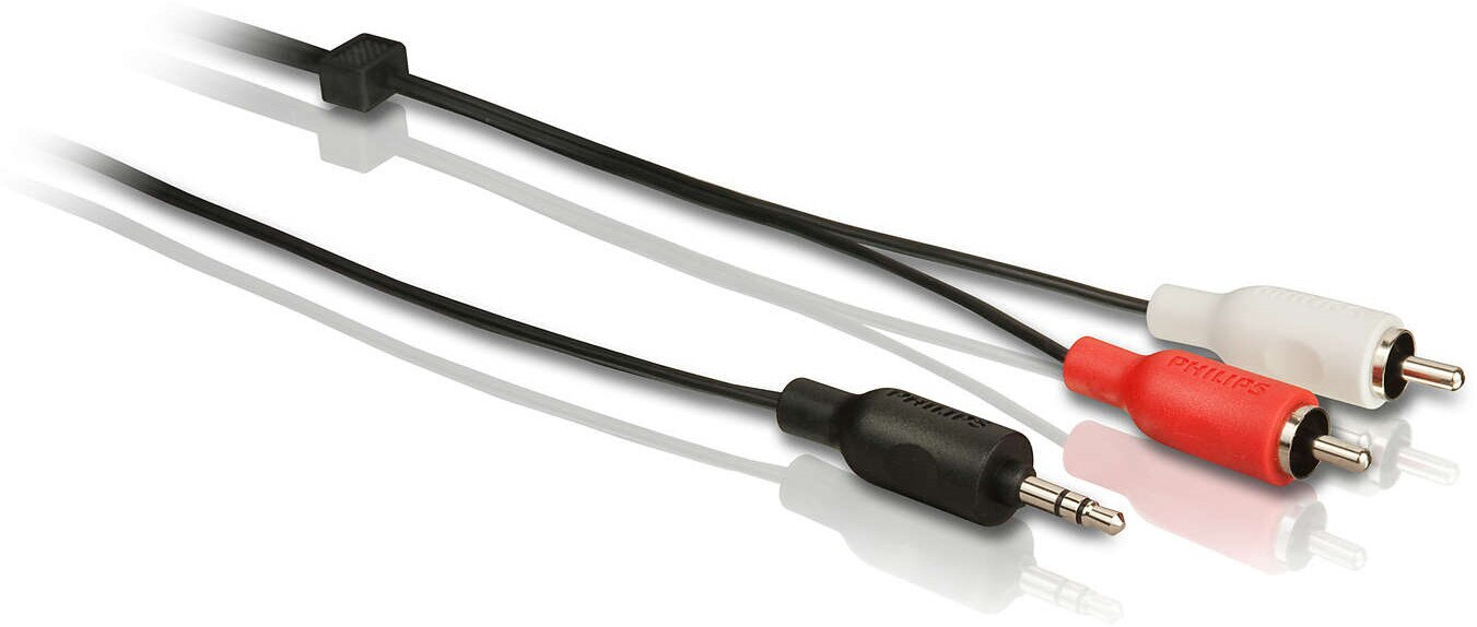 Kable audio z gniazdem 3,5 mm oraz czerwonymi i białymi złączami RCA.