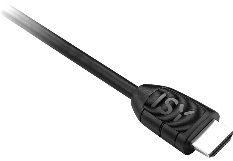 Czarny kabel HDMI z marką ISY i srebrnym złączem.
